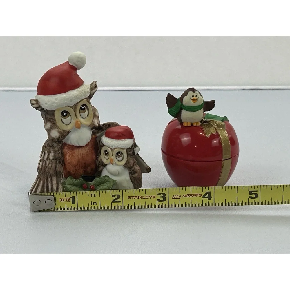 Vintage 1987 Hallmark Christmas Owl Trinket Box Lefton Owl Figurine Lot